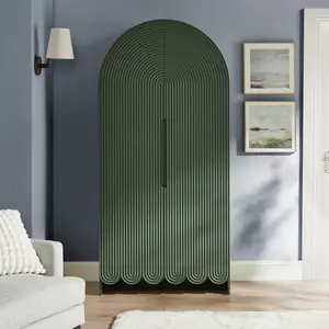 Dahlia 78 Inch Fluted and Scalloped Arched Storage Cabinet in Hunter Green