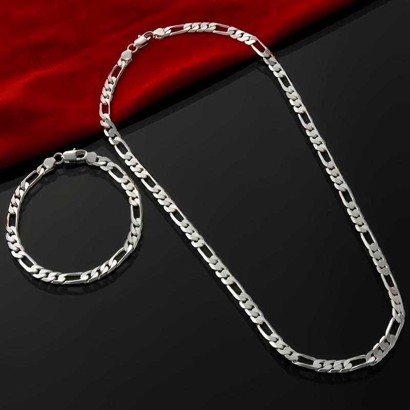 Elegant 925 Sterling Silvery 4mm Triple Figaro Cuban Link Chain Necklace - Hypoallergenic, Tarnish-Resistant, Ideal For Parties & Gifts, Versatile Accessory|Stylish Cuban Link|Durable Chain Design
