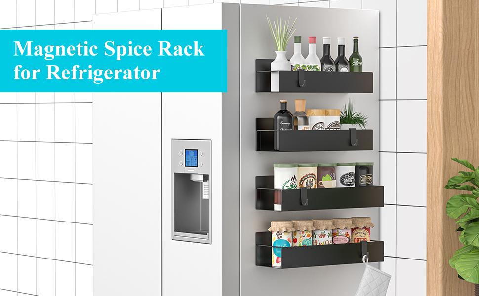 Magnetic Spice Rack for Refrigerator, Magnetic Spice Storage Rack Organizer for Fridge,Magnetic Shelf with Paper Towel Holder, Moveable Kitchen Refrigerator Seasoning Storage Rack Fridge Magnet Organizer, Kitchen Gadgets for Refrigerator, Microwave