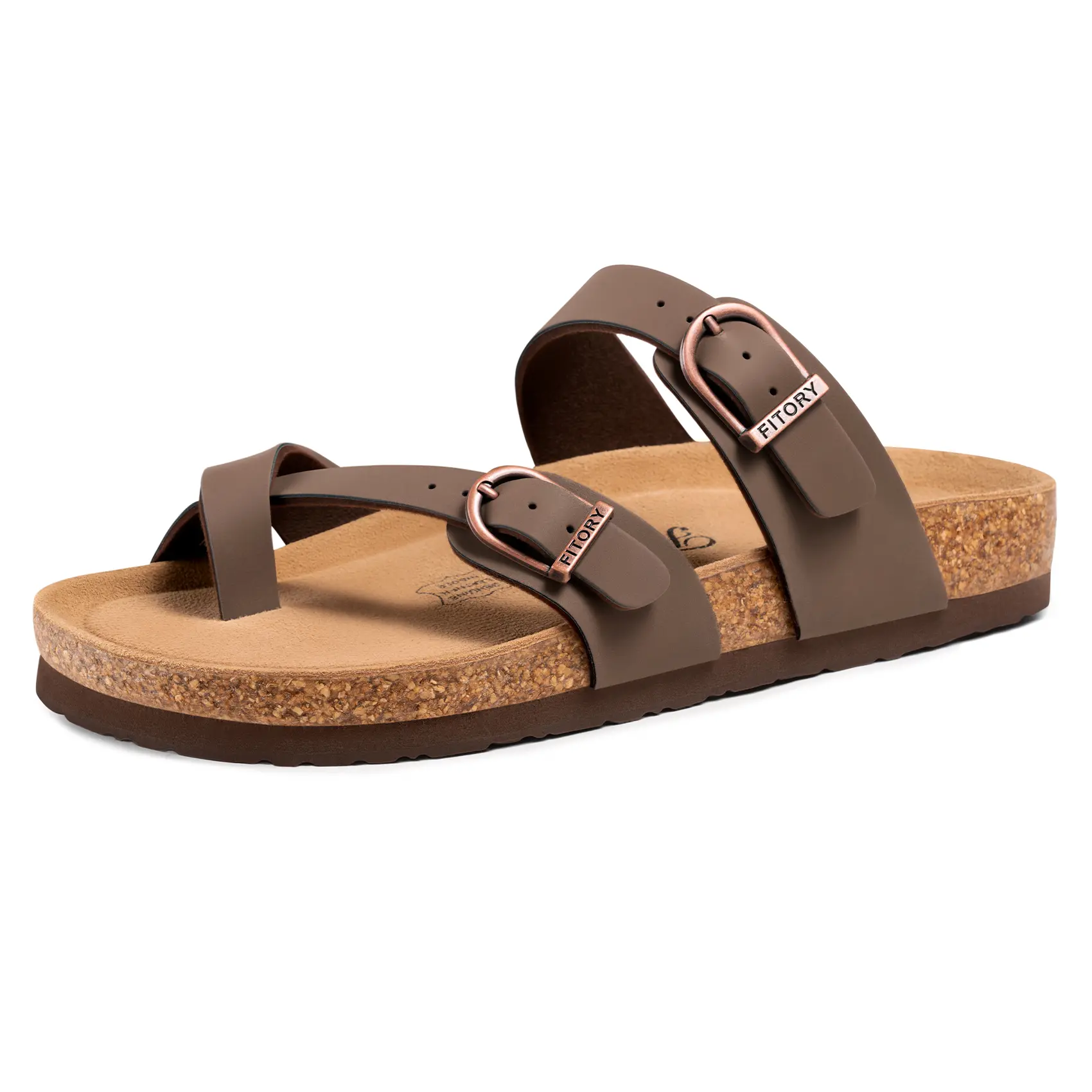 FITORY Balance II Women's Sandals, Brown Summer Shoes with Natural Soft Cork Footbed and Leather, Fashionable Comfortable Sandals for Women, Sandals Women