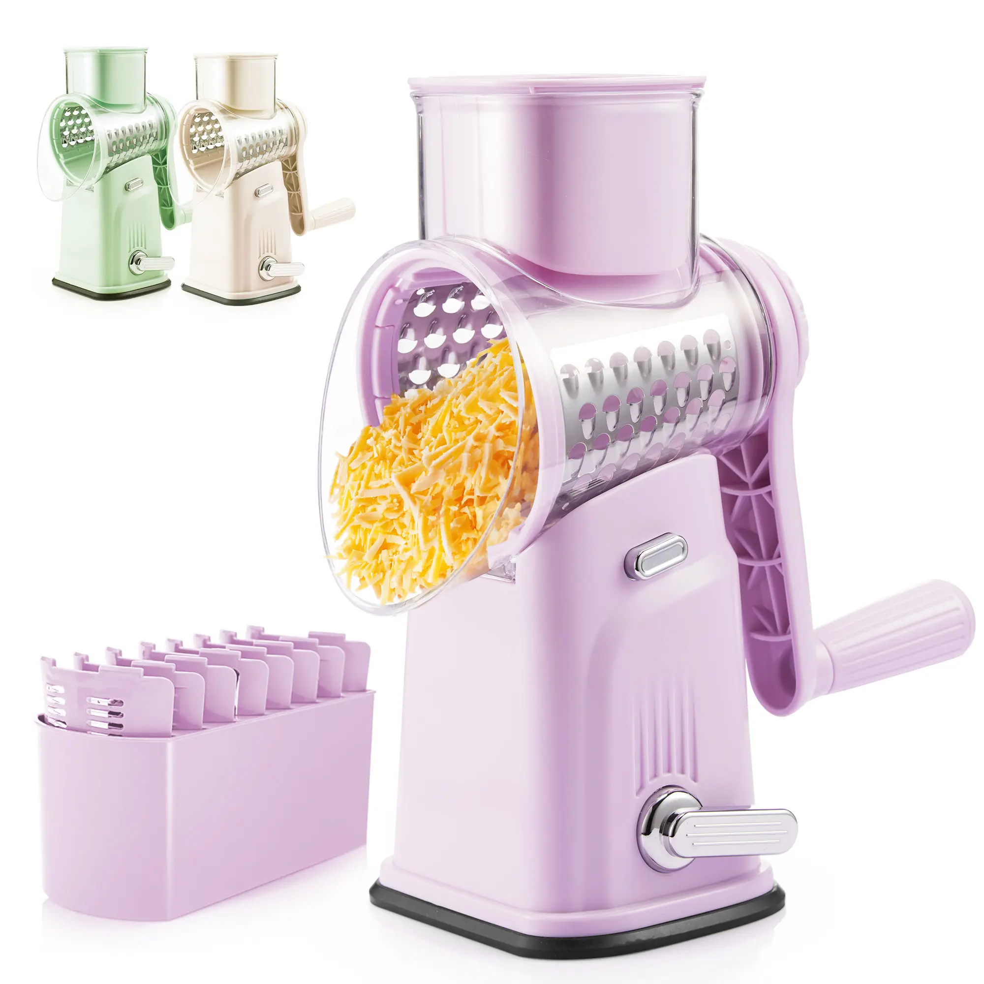 [Back to School] KitExpert Next-Gen Purple Rotary Cheese Shredder - Larger, Faster 5-in-1 Kitchen Gadget with Mandoline Slicer, Vegetable Cutter, Durable Vegetable Slicer, Chopper, Pink Kitchen Utensils, Gift, Kitchen Gadgets