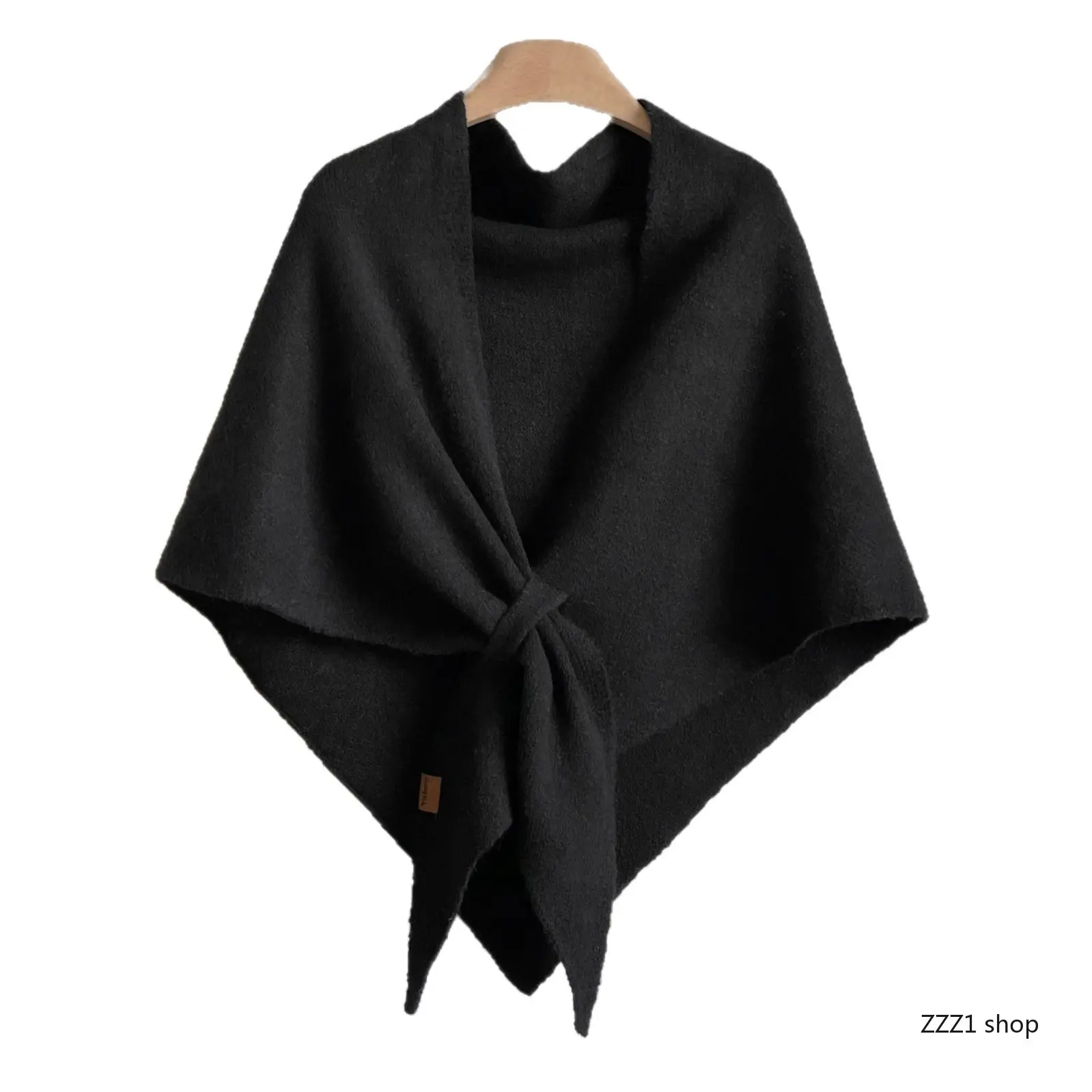 Women's Casual Soft Knitted Poncho Shawl - Basic, Thick, Warm Winter Wrap with Knotted Detail for Female Adults, Warmth Boost, Travel & Office Use, Casual Soft Shawl, Scarf, Knitwear Knitted Shawl, One Size