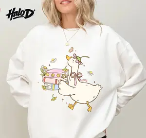 Cute Goose Book Sweatshirt – Cozy Bookish Goose Graphic Crewneck, Unisex Gift