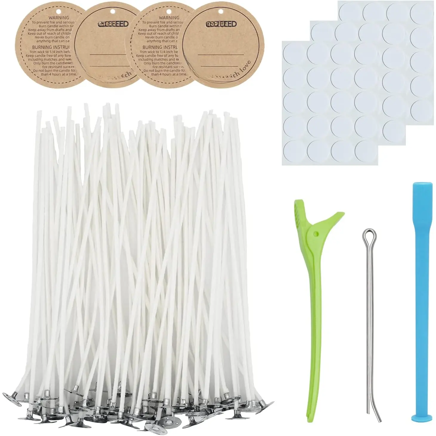 Crafting Candle Kit - 60 Thick Braided Cotton & Synthetic Wicks (4"+6"+8"), 2 Wick Holders, Citronella Candle Making Tools for Home Decor & Supplies, Bra, Decorative Candles
