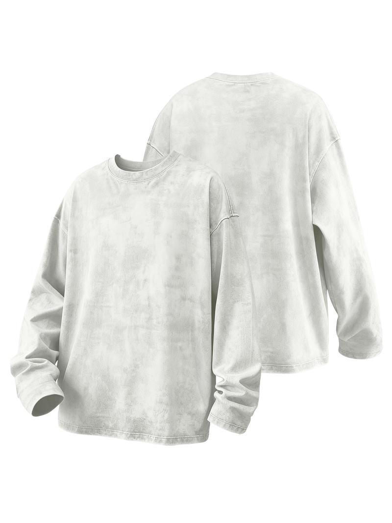 CCCMAI Men's Washed Cotton Round Neck Long Sleeve Tee, Loose Fit Casual Crew Neck T-shirt for Fall Winter, Men's Top for Daily Wear Menswear Soft Top's Streetwear Tshirt Crewneck