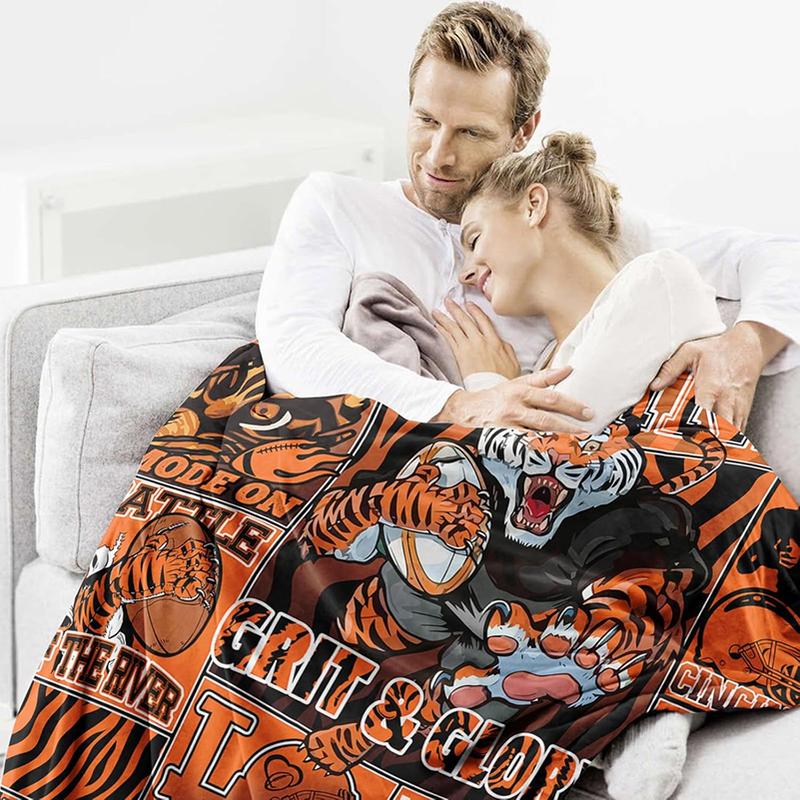 Cincinnati Themed Fleece Throw Blanket, Suitable for Sofa Bed, Office, Four Seasons Warm Plush Blanket, Home Decor Football Team Fan Gift Blanket