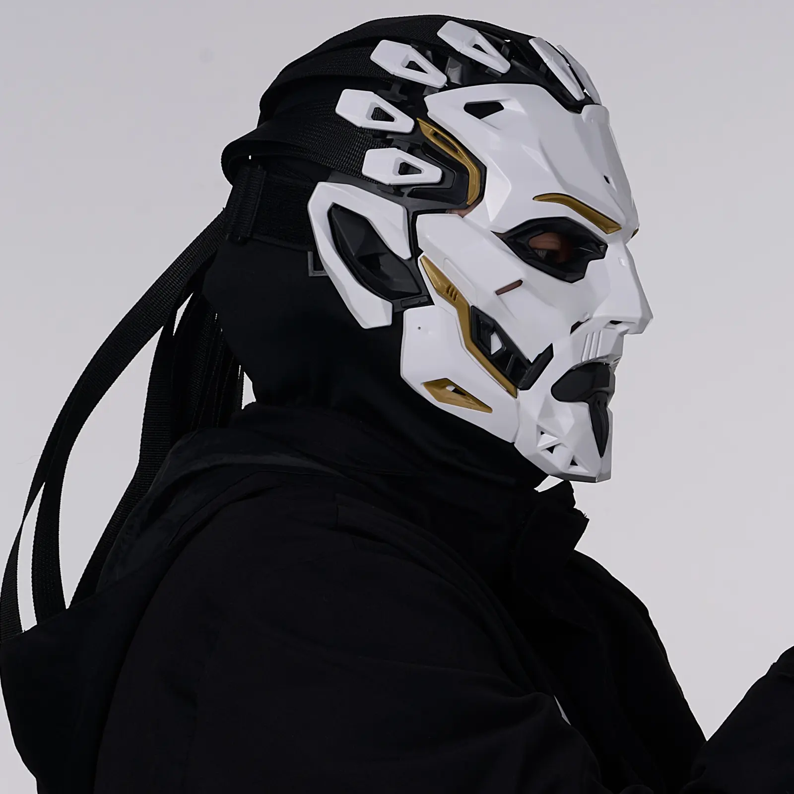 Plastic Geometric Cyberpunk Mask Design - Lightweight, Comfortable, Breathable Techwear Outfits Accessory, Full-Face Mask, Easy to Clean for Halloween Cosplay, Content Creators, Cosplay Gear