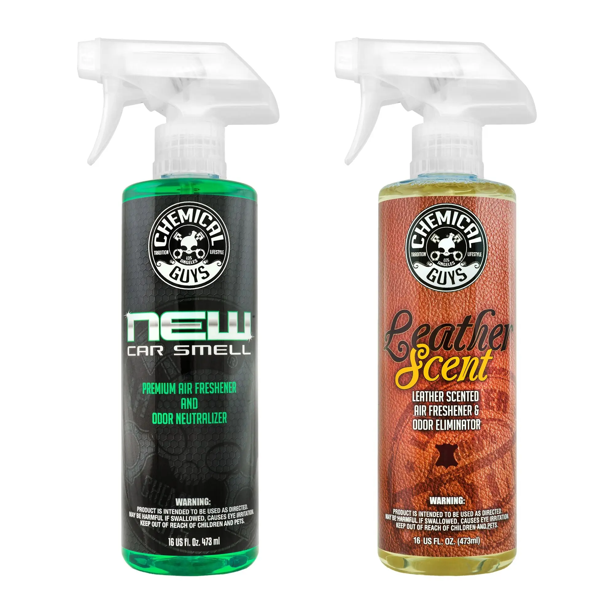 CHEMICAL GUYS New Car & Leather Air Scent Combo Bundle – Dual Air Freshener Set with New Car & Leather Aromas, Delivers Premium Scent for Vehicles, Homes & Offices, Sprayable Freshness, Car Fragrance, Vehicle Accessories, Car Deodorizer, Accessories For C
