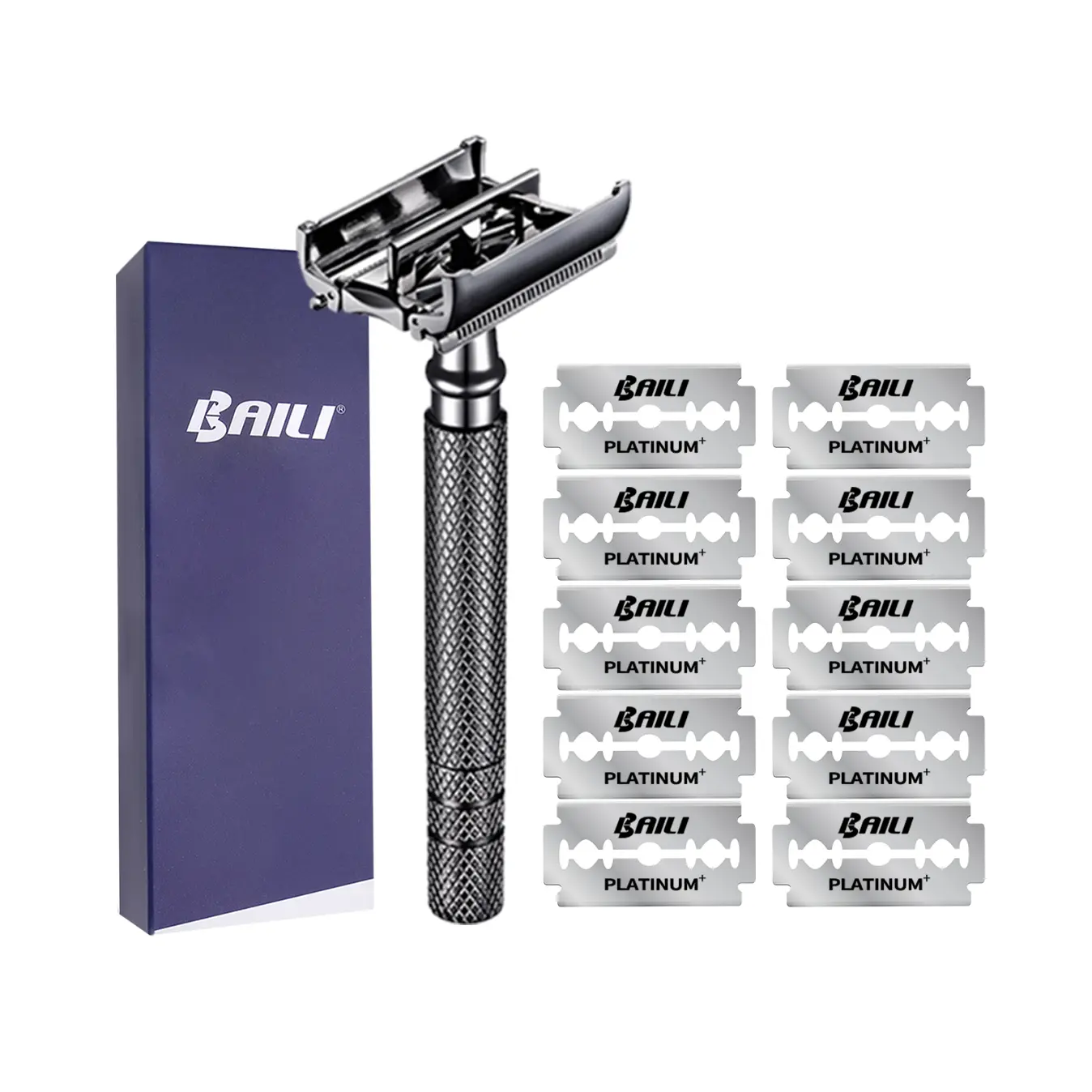 BAILI Men's Manual Safety Razor Set - Butterfly Open Shaver with Handle, 10 Stainless Steel Double Edge Platinum Blades, Smooth Comfort Grooming Razor, Father's Day Gift, Fathersdaygift