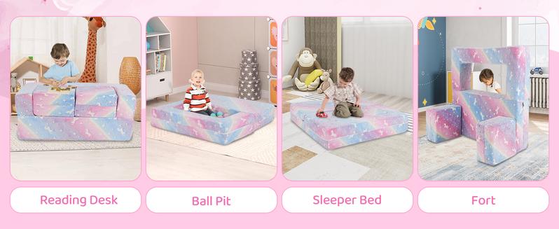 Costway Modular Play Couch, Glow in The Dark Fold Out Children Sofa Couch, Bedroom Playroom Furniture for Toddlers, Comfy Foam and Floor Cushion Gift for Boys Girls 3+