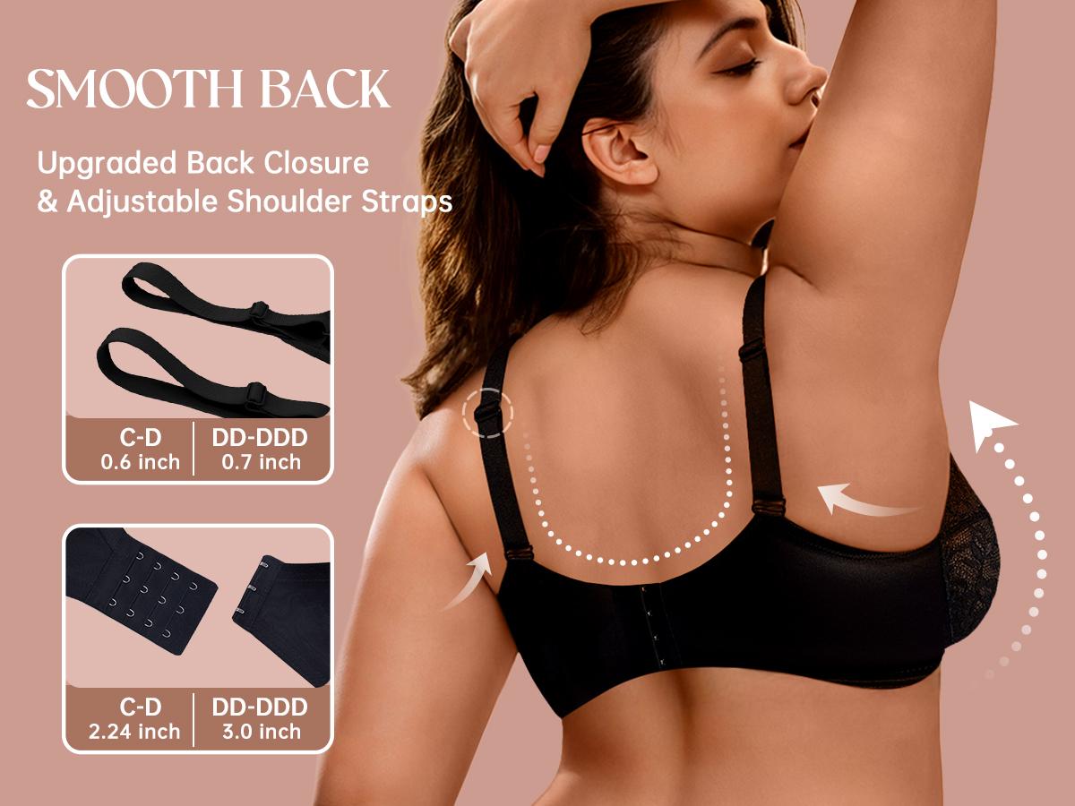 OEAK Womens Minimizer Bras Underwire Full Coverage Bra Plus Size Unlined Lace Bralette Lifting Tshirt Bras for Large Breast