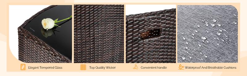 Bonnlo 3 PCS Wicker Outdoor Patio Bistro Set, Patio Furniture Set for Small Space with Glass Top Table Dining Chairs, Balcony Furniture Patio Table and Chairs Set of 2 for Garden Yard Porch (Brown) Bonnlo 3 PCS Wicker Outdoor Patio Bistro Set, Patio Furniture Set for Small Space with Glass Top Table Dining Chairs, Balcony Furniture Patio Table and Chairs Set of 2 for Garden Yard Porch (Brown)