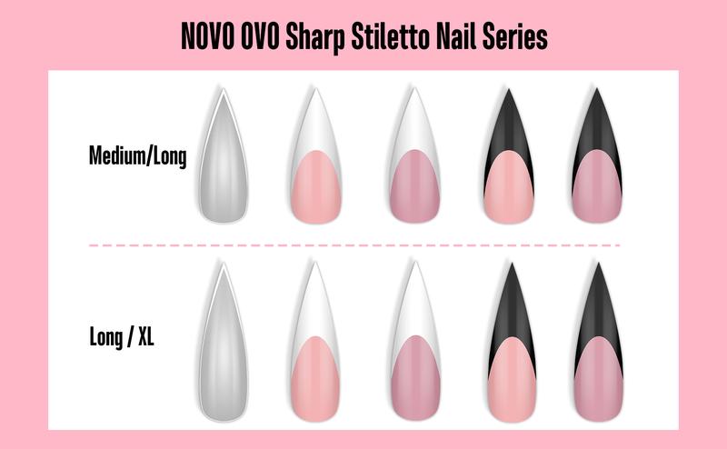 NOVO OVO White French Tip Sharp Stiletto Pointed Medium Long Nail Tips Press on Berry Pink,Soft Gel Fake Acrylic Extension, Full Cover False Nails for Salon DIY x 16 Sizes 160 pcs【NO GLUE ,TOP COATAND LAMP INCLUDED】