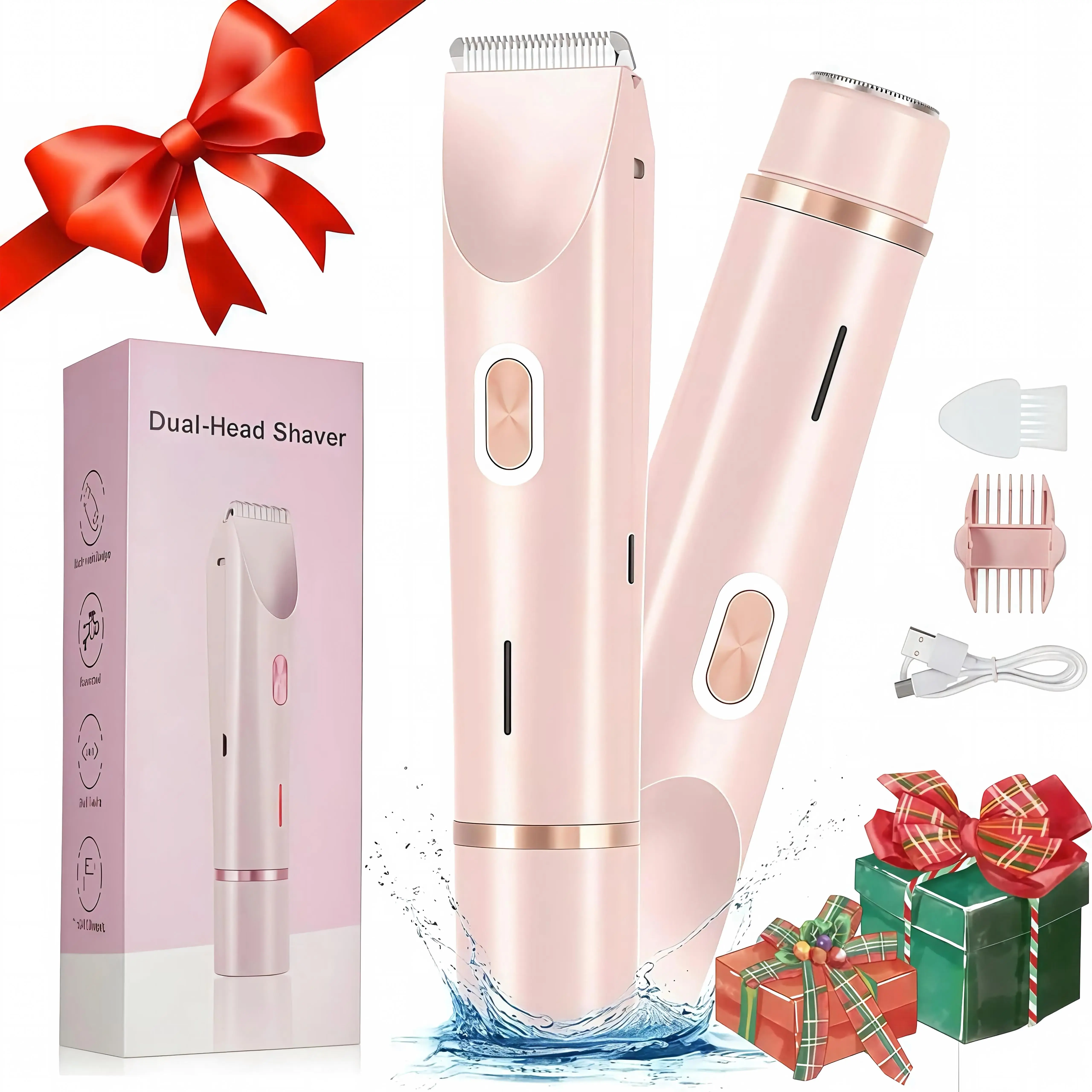 Women's Rechargeable 2-in-1 Waterproof Bikini Trimmer - Electric Shaver & Epilator with Dual Heads for Painless Face, Hair, Underarms Body Grooming, Travel Essential (Beauty & Personal Care), Water Proof, Painless Trim