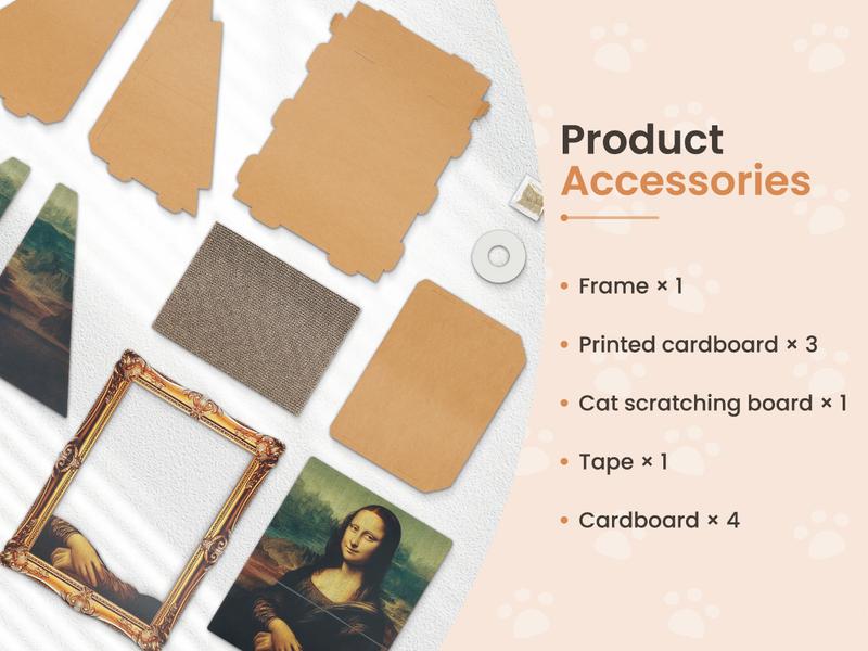 VAGASCAPE Mona Lisa Cat Scratcher Bed 2025 with Arm Front Panel Eco-Friendly Cardboard Cat House Easy-to-Assemble Artistic Home Decoration for Cats and Small Pets