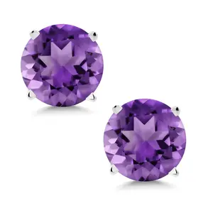 14K White Gold Purple Amethyst Stud Earrings For Women Men (1.40 Cttw, Gemstone Birthstone, Round 6MM)