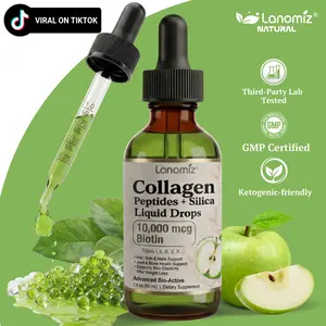 LANOMIZ Liquid Collagen & Biotin 10,000mcg - Promotes Skin Firming & Hydration - Volumizing Hair & Shine - Green Apple Flavor 2 Fl Oz