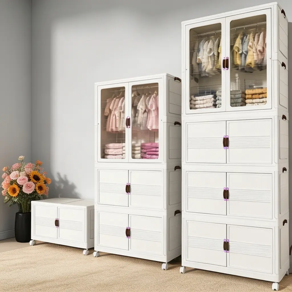 Compact Rectangular Foldable Plastic Wardrobe - Stackable Clothing Organizer with Locking Wheels, Portable Clothes Closet, Close-Fold Storage Boxes for Bedroom Home Organization, Minimalist Decluttering