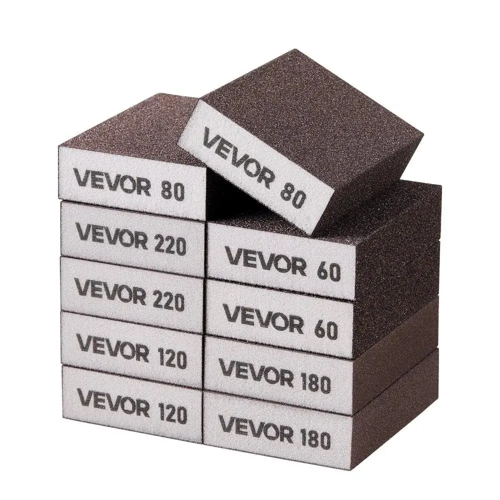 【summerfinds】VEVOR Sanding Sponge Set, 10 Pcs Aluminum Oxide Sanding Blocks, 60/80/120/180/220 Grit (2 Each), Washable Reusable for Dry-Wet Use, Coarse to Fine for Drywall Wood Metal, Hardware, Carving Repairs, Decorative Crafts