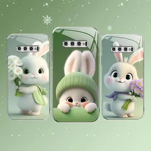 Cute Bunny Phone Case – Easter Spring Green Rabbit Design Cover for Galaxy S10 Plus --975