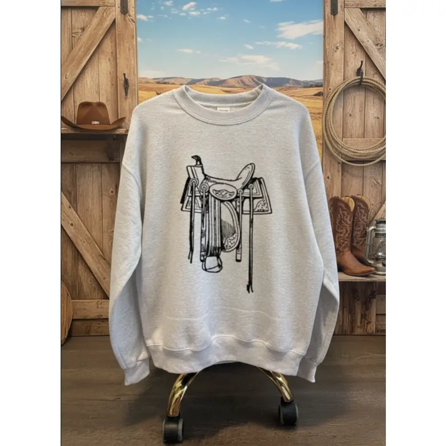 Saddle Graphic Graphic Crewneck & T-shirt, Western cowboy Graphic Hoodie, Trending western Graphic Hoodie, Western Boutique, Handmade, cowboy stuff, western sweatshirt, Outdoorsy gifts