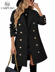 UMIPUBO Winter Women's Fall Winter Trendy Coat Double Breasted Midi Trench Peacoat with Notched Lapel-Elegant Long Jacket for Work and Casual Wear