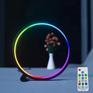 RGB Circle Ambience Light, Remote Control Music Sync LED Lamp, USB Powered, Sound Reactive Night Light Table Lamp for Game Room Bedroom Desktop, Home Decor Creative Gift Floor Smart