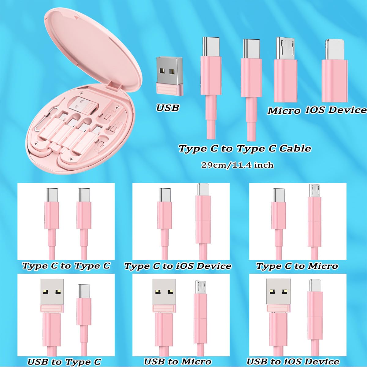 Multi USB Charging Adapter Cable Kit, USB C to iOS Device Adapter Box, Conversion Set A & Type C to Male Micro /Type C/iOS Device, Data Transfer, Card Storage, Tray Eject Pin, Phone Holder (pink) Multi USB Charging Adapter Cable Kit, USB C to iOS Device Adapter Box, Conversion Set A & Type C to Male Micro /Type C/iOS Device, Data Transfer, Card Storage, Tray Eject Pin, Phone Holder (pink)