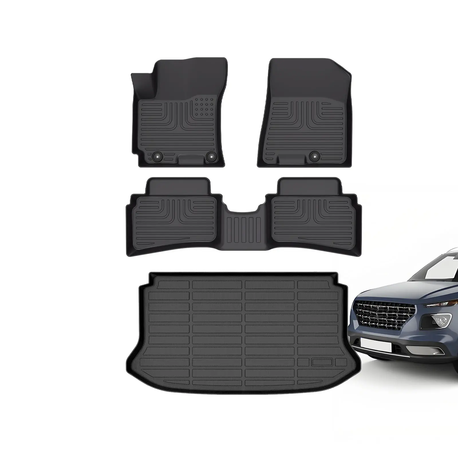 COLANAT for Hyundai Kona 2024-2025 (Gas Only - Not Hybrid/EV) Floor Mats & Lower Cargo Liner Set , 3D Custom High-Wall, Waterproof, Durable, Non-Slip, Odorless, Easy-Clean (Fits Lower Deck)
