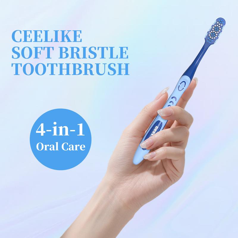 CEELIKE Soft Bristle Criss-Cross Toothbrush 2-Pack - 4-in-1 Oral Care, Effective Deep Cleaning & Gentle Gum Care