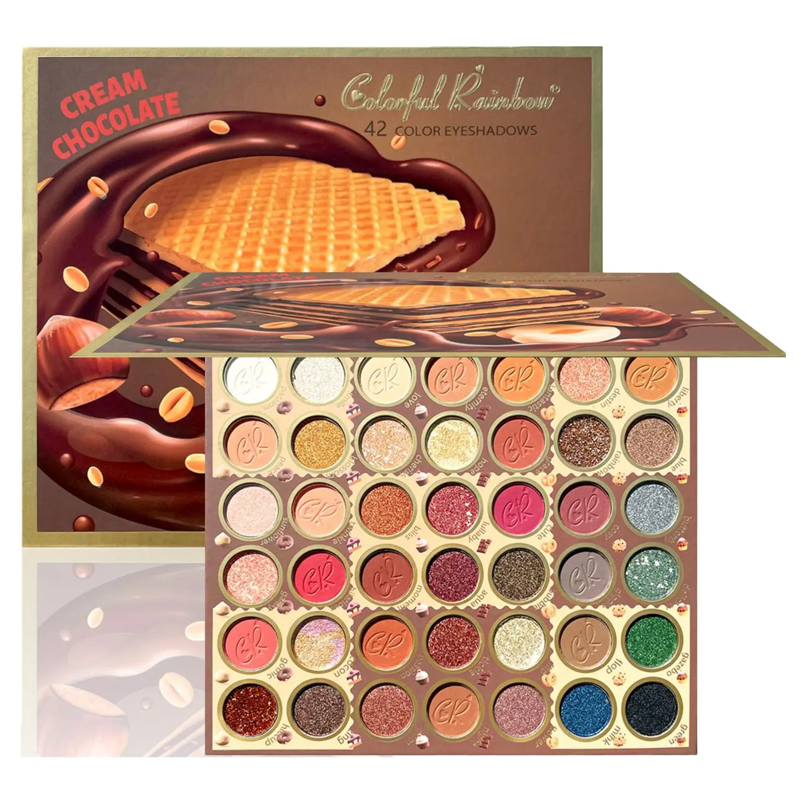 42-Color Eyeshadow Palette, Richly Pigmented Rainbow Cream Chocolate Cosmetic with Matte & Glitter Shades for Party & Daily Looks, Smooth