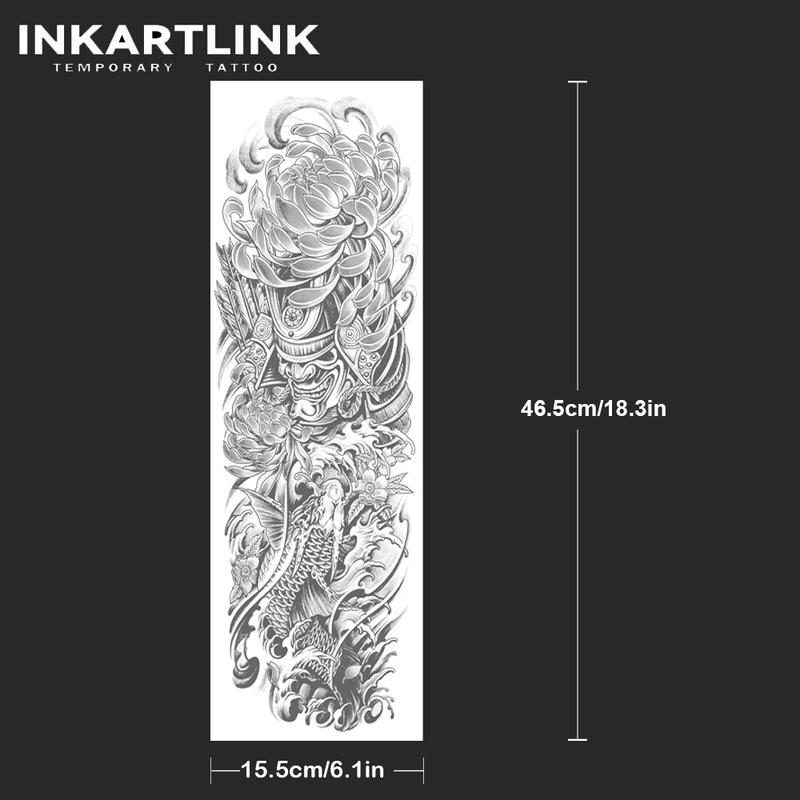 INKARTLINK Tattoo Tech, 2 Sheets Semi-Permanent Temporary Tattoos ,Sleeve Tattoo Design 6,Adult Art Design,Lasts 1-2 Weeks, Waterproof, Realistic Look, No Adhesive, No Reflection,For Man And Woman,Ideal for Swimming, Party