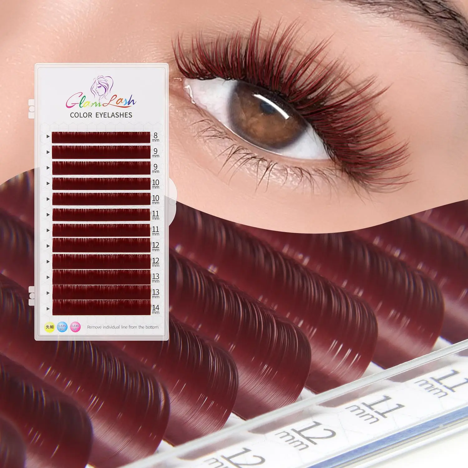GLAMLASH Colored Lashes Lake Blue/Lavender/Cinnamon/Dark Green/Matcha Grey Individual Natural False Colorful Eyelash Extension