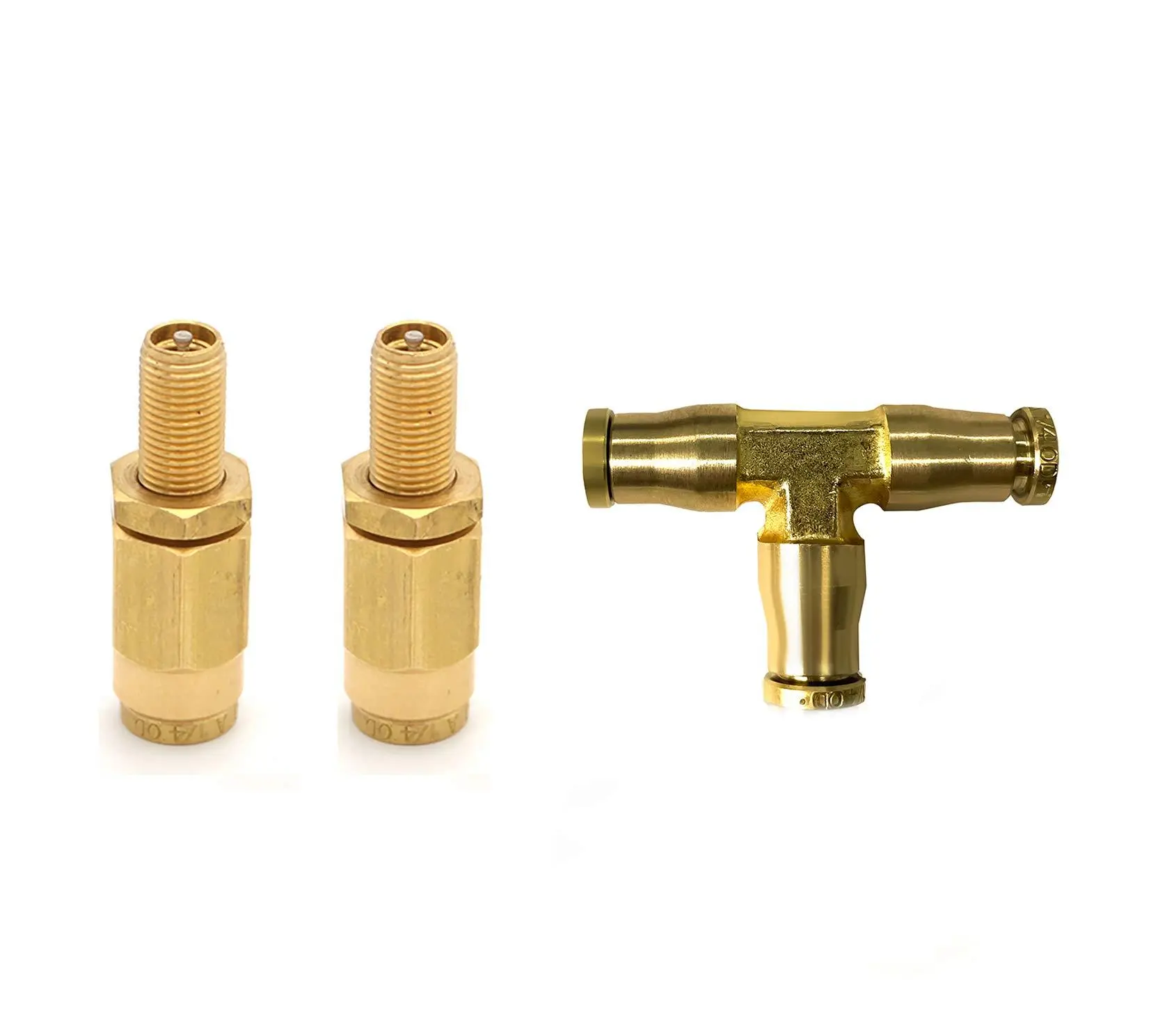 TORQUE D.O.T Approved Lead Schrader Valve with Protective Cap, 200 psi max, Easy Connect PTC (Push-to-Connect) Fitting for 1/4" OD Air Line Tubing, 2-Pack with Union Tee (TR14IV, TR14UT14)