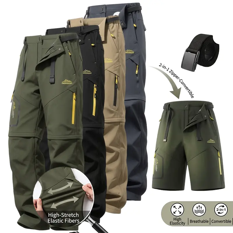 Men's Convertible Cargo Pants - Zip-Off Convertible Legs, Quick-Dry Polyester Blend Tactical Apparel, Belt Included, Stylish Hiking & Office Sports & Outdoor Joggers