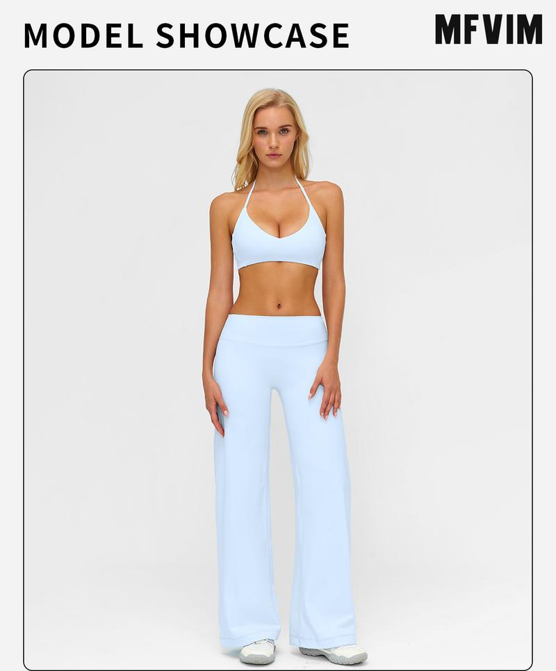 MFVIM Sporty Two-Piece Set Women's Plain Crop Cami Top & Flare Leg Pants Sports Set 78% Nylon 22% Spandex Comfy Breathable for Yoga Gym Workout Running