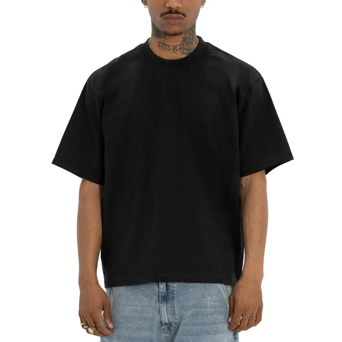 Pro Club Men's Oversized 100% Cotton Heavyweight Knit Short-Sleeve Crew Neck T-Shirt - Classic Casual Streetwear Male Clothing Essential, Ribbed, Plain