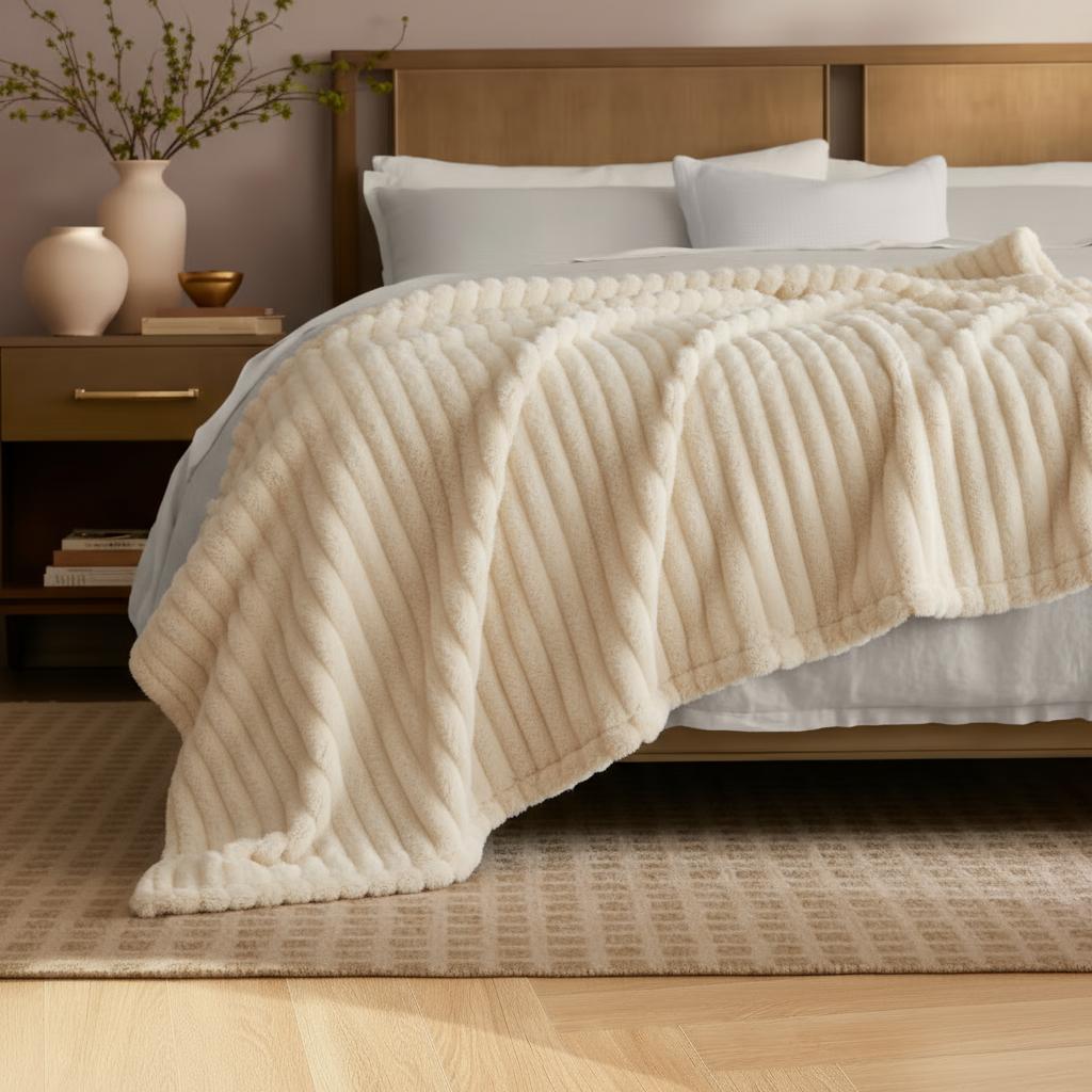 Yoofoss Fleece Blanket for Couch, Ultra Soft & Warm Fluffy Fur Luxurious Striped Plush Gift Blankets for Family Sofa Chair Bed Living Room Bedroom