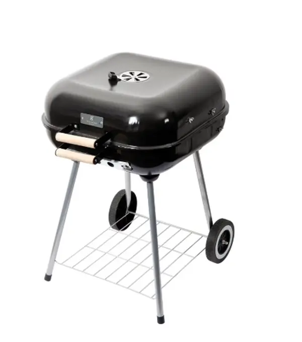 Gibson Home Catari 18" Surface Handy Portable Outdoor Grill - Black Stainless Steel with Handles, Hinged Lid, Back Wheels, Ideal for Patio, Cooking BBQ Camping, BBQ Pit