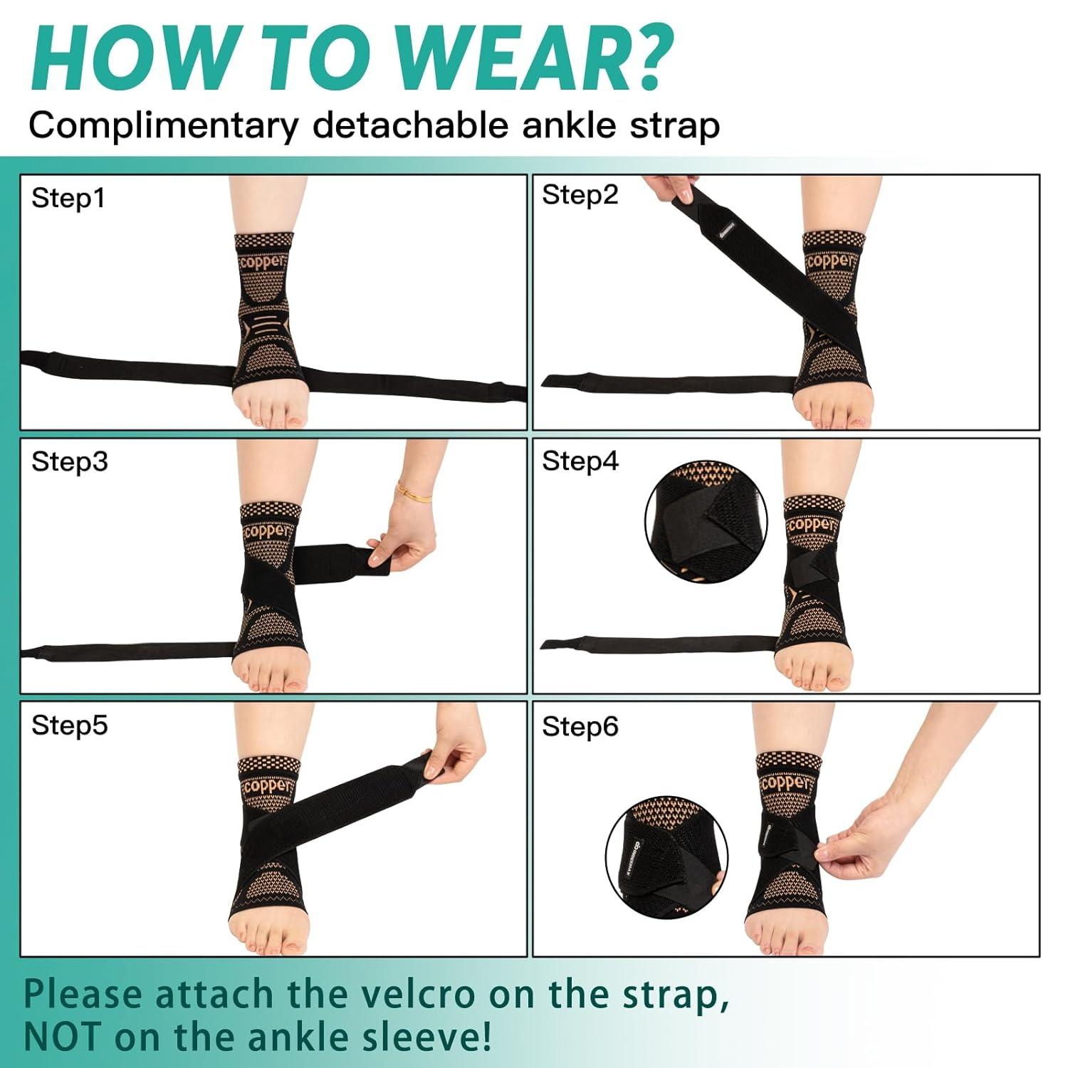 2PCS Copper Ankle Brace Adjustable Compression Sleeve (Pair)-Ankle Brace for Women & Men, Ankle Compression Sleeve Support Copper Infused Ankle Brace for Sprained Ankle, Plantar Fasciitis Sports, Achilles Tendonitis Pain Relief, Copper Black,