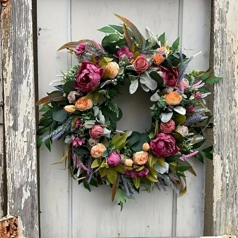 Multicolor Realistic Spring Peony Rose Wreath, Plastic Flower Ring for Home, Office & Party Decoration, Durable Plastic Decor, Perfect for Mother's Day & Easter, Decorative Flower Wreath
