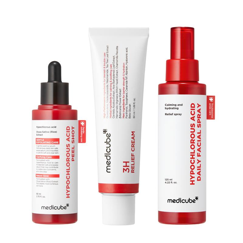 [NEW] [medicube] All Day Relief Set |  Hypochlorous Acid Rice Peel Shot For Face & Body,  3H Relief Cream | Gentle Exfoliating Serum, Daily Soothing Moisturizer for Stressed Skin | Korean Skincare, K-Beauty