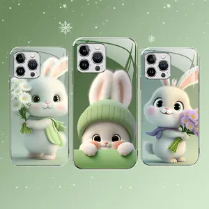 Cute Bunny Smartphone Casing - Easter Spring Green Rabbit Design Cover for iPhone 13 Pro Max, Mobile Phone Accessories for Cellphone Devices -975
