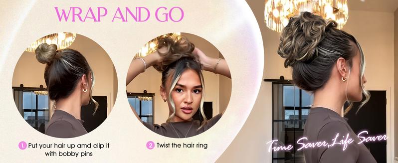 2PCS Large Messy Hair Bun Wavy Curly Scrunchies Synthetic Chignon Ponytail Hair Extensions Thick Updo Hairpieces for Women Girl Party Black