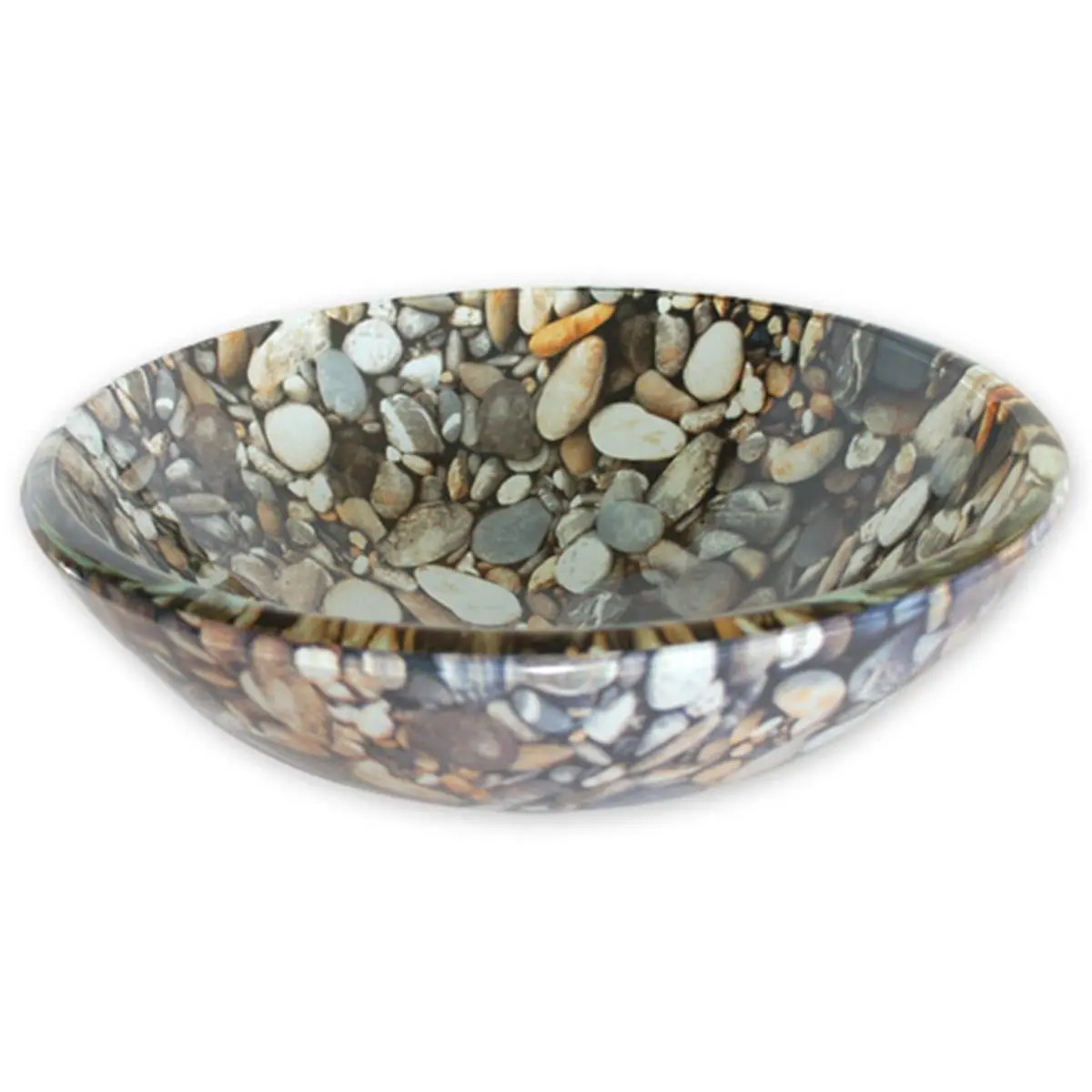 Eden Bath EB-GS24 Modern Tempered Glass Countertop Vessel Sink - Hand-Painted Natural Pebble Pattern, 1.75" Drain, 15 lbs Bathroom Fixture for Indoor Home Improvement