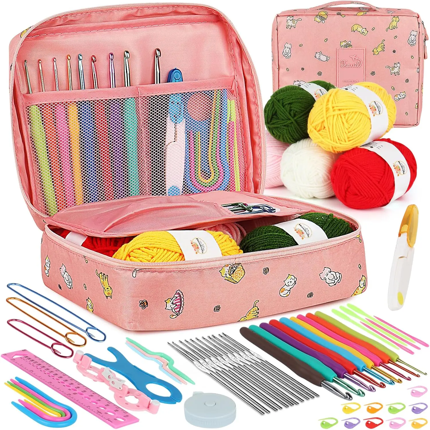 Crochet Kit for Beginners, 59pcs Crochet Starter Kits with Yarn, Ergonomic Hooks & Storage Case, Learn-to-Crochet Set for Adults, Kids & Seniors, Ideal DIY Craft Gift for Women