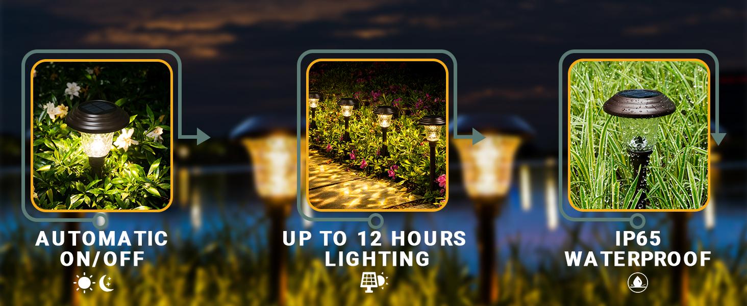 【Spring Glow Up】GIGALUMI 8-Pack Solar Pathway Lights, Solar Garden Lights Outdoor Warm White, Waterproof Led Path Lights for Yard, Patio, Landscape, Walkway
