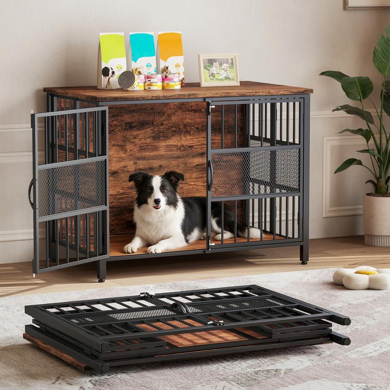 Flycity 31.5"and 41" Foldable Dog Crate Furniture, Assemble-Free Chew ...