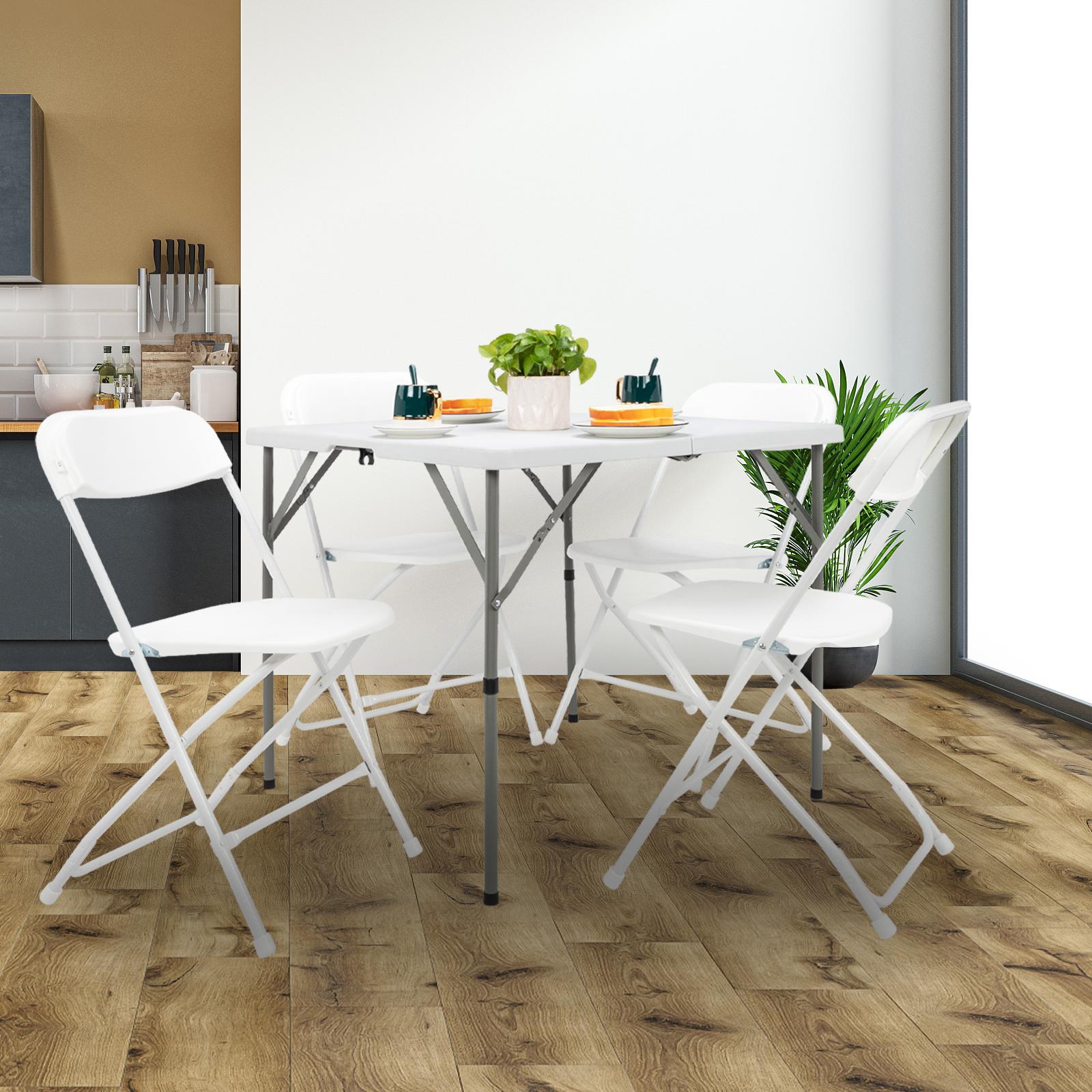 34" Fold in Half Square Table, Bi-Folding Commercial Table, Portable Plastic Dining Card Table for Kitchen or Outdoor Party Wedding Event, White