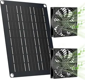 MARBERO 4.7 Inch Solar Powered Fan Kit 15W Solar Panel with 2 Waterproof Fans Intake or Exhaust Air Fan wtih 13 Ft Cable for Outside Backyard Chicken Coops/Greenhouses/Dog Houses/Pet Houses
